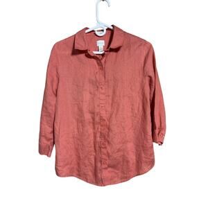 Chico's Linen Button Down Shirt 3/4 Sleeve Tunic Top No Iron Classic Fit 0 Large